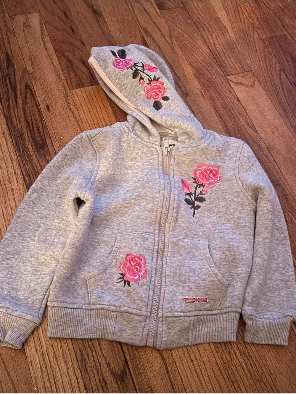 Hudson Jeans Light Gray Hoodie Embroidered with Pink Roses. Size 4T